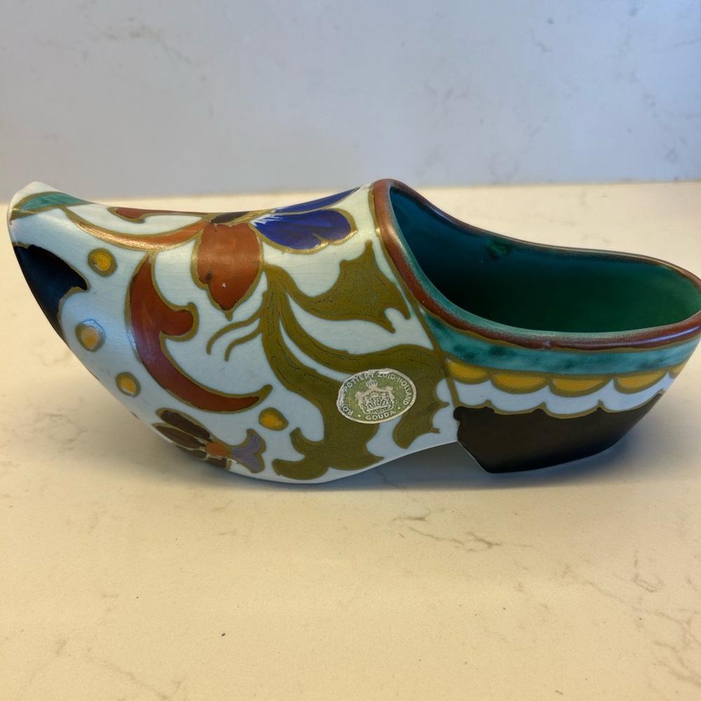 Vintage Gouda (Netherlands) Pottery Ceramic Decorative Shoe /Art Nouveau Pattern